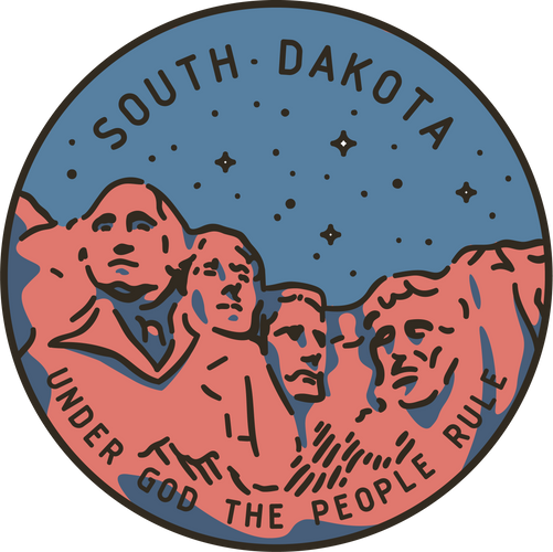 Vintage vector round label. South Dakota. Rushmore.