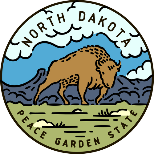 Vintage vector round label. North Dakota. Bison.