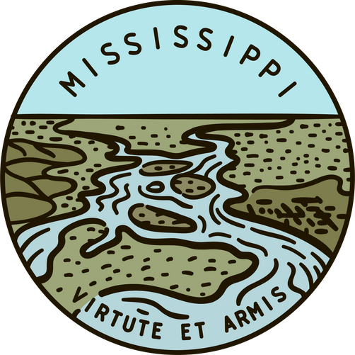 Vintage vector round label. Mississippi River. State of Mississippi..