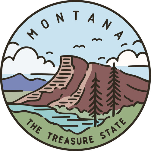 Vintage vector round label. Montana. Rocky Mountains