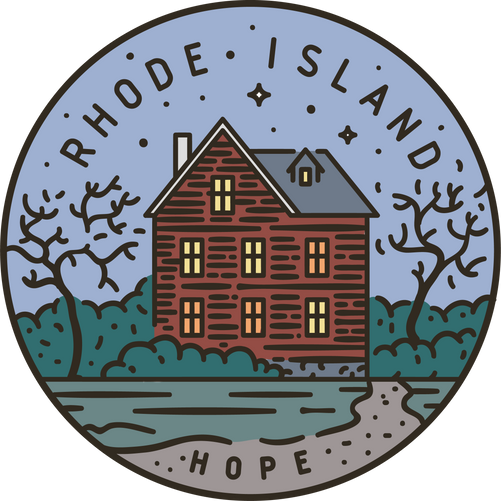 Vintage vector round label. Rhode Island. House