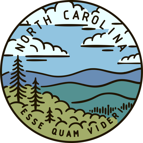 Vintage vector round label. North Carolina. Mountains.