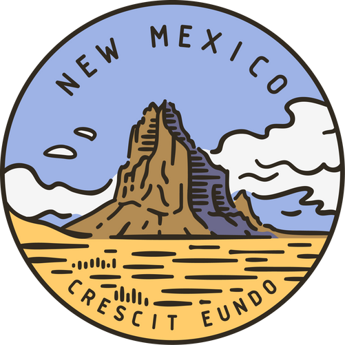 Vintage vector round label. New Mexico. Shiprock.