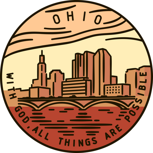 Vintage vector round label. Ohio city. Columbus.