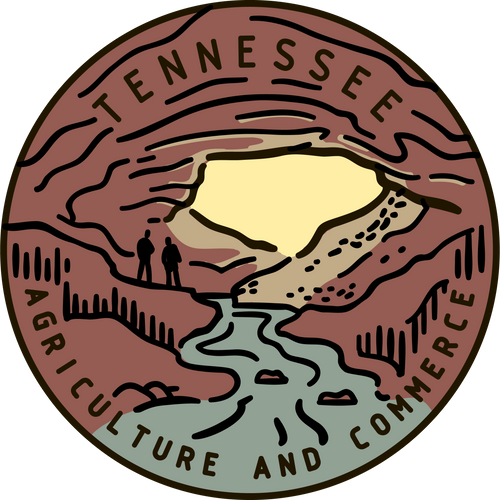 Vintage vector round handmade label. Tennessee. Cave.