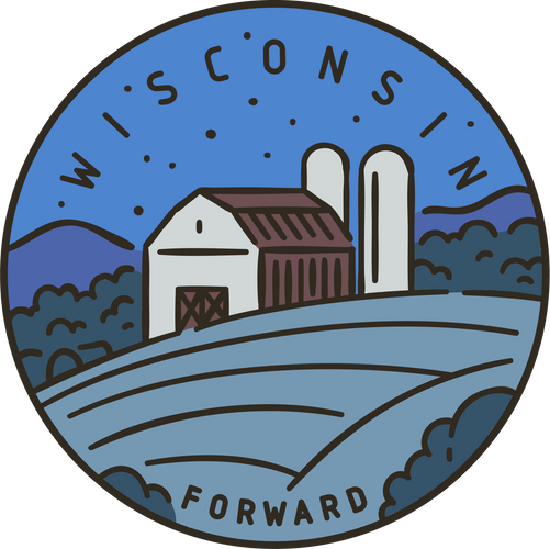 Vintage vector round label. Wisconsin Farm Corn field.